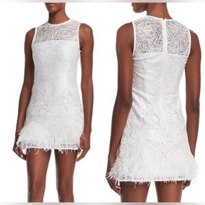 Alexis “Lizzy” sleeveless feather trim white dress